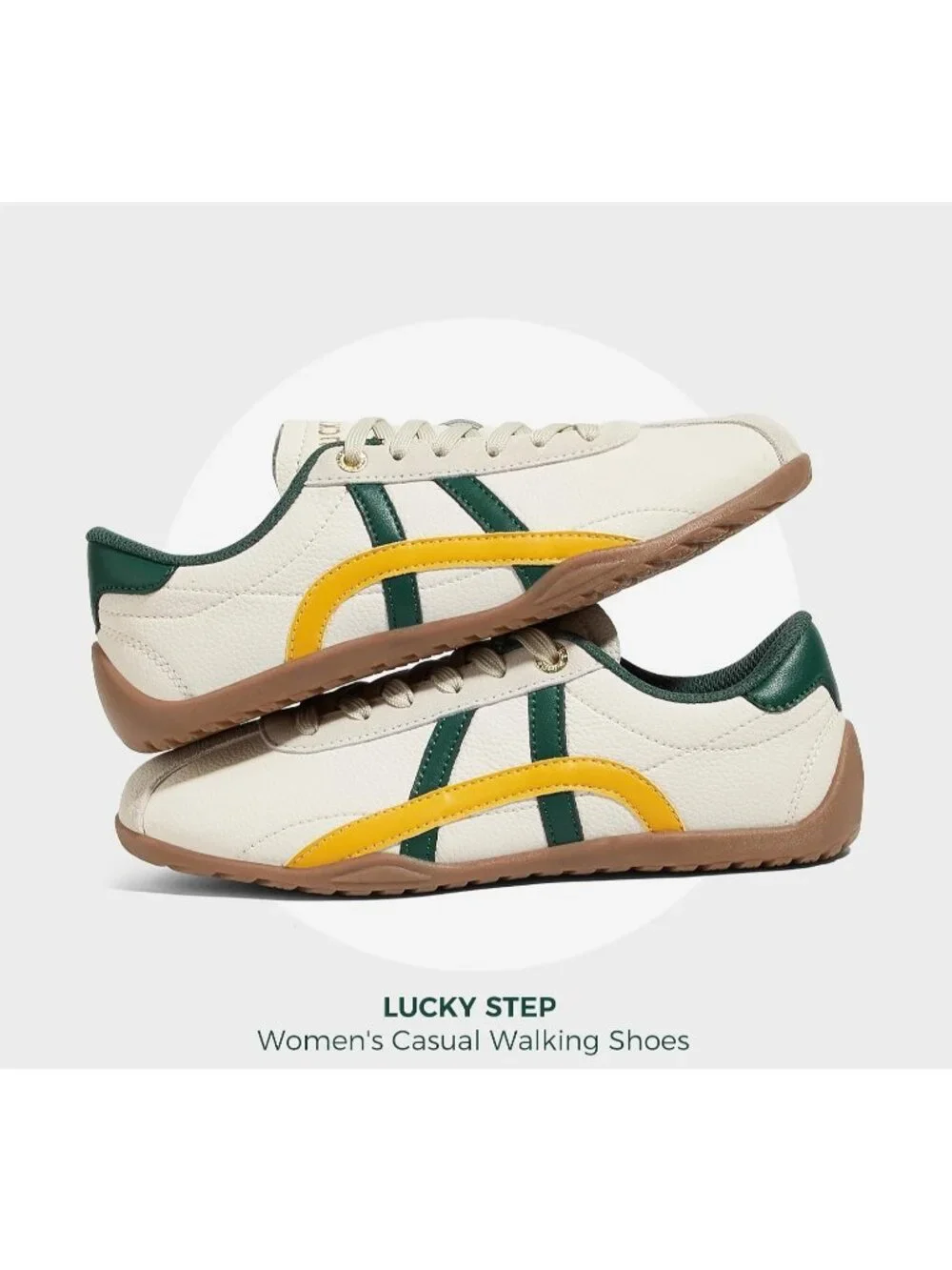 Women's Beige/Green Lightweight Trendy Fashion Thin Sole Walking Stylish Sneaker